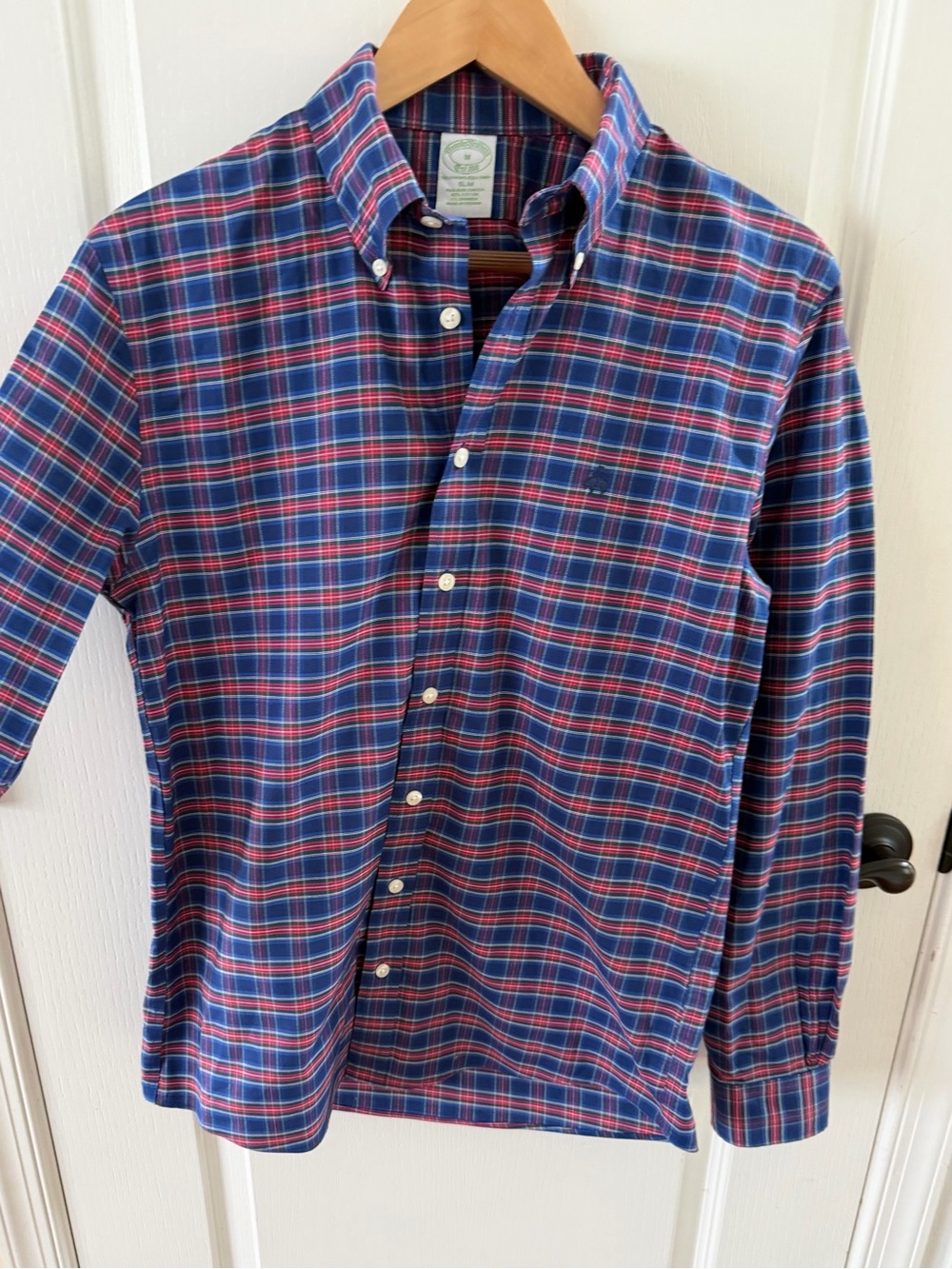 Brooks Brothers Navy, Red & White Plaid Button-Down Shirt